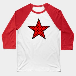 Black Polka Dots on Red Star Baseball T-Shirt